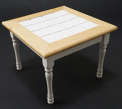 Dollhouse Miniature Table, Oak/White